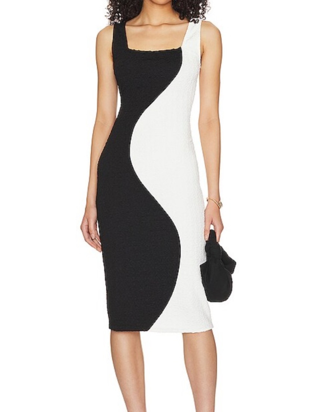 🔥 RARE NWT Steve Madden Cheryl Dress - Black White Wave Midi Bodycon Size S👗